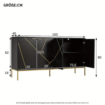 Dressoir – Sideboard – Opbergkast – Ladekast – Buffetkast – Zwart Met Gouden Accenten – Stevige Metalen Constructie – Compact 31,5x59x15 cm