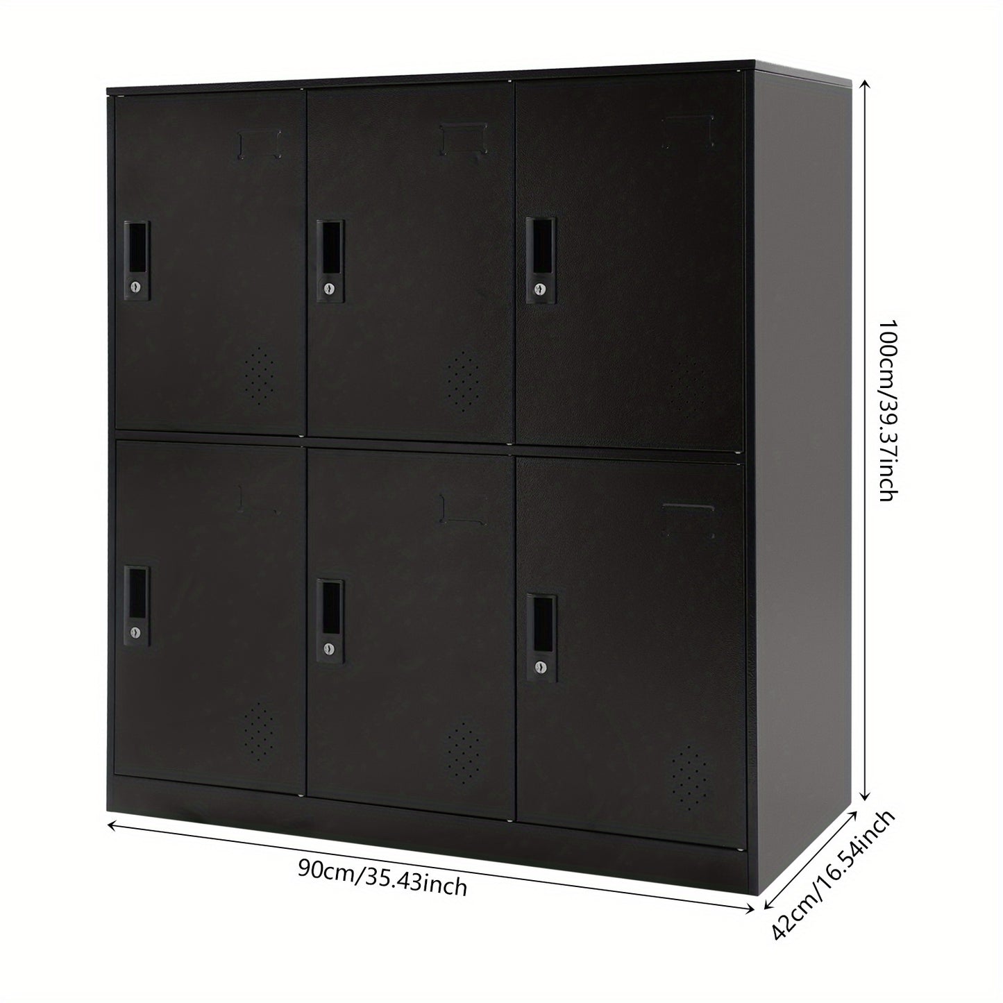 6-Door Heavy-Duty Lockable Metal Storage Cabinet with Card-Slot Locking System, Black Modern Floor-Standing Design - 109.98cmH x 50.04cmW x 40.01cmD, 6-Sided Security Safe Cabinet for Home Office, School, Business - Easy Asse