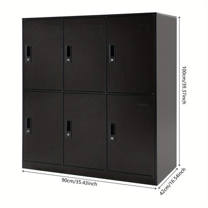 6-Door Heavy-Duty Lockable Metal Storage Cabinet with Card-Slot Locking System, Black Modern Floor-Standing Design - 109.98cmH x 50.04cmW x 40.01cmD, 6-Sided Security Safe Cabinet for Home Office, School, Business - Easy Asse