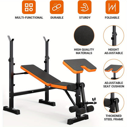 Halteroefenbank – Fitnessbank – Trainingsbank – Gewichthefbank – Benchpressbank – 6-in-1 Verstelbaar – Inklapbaar – Stalen Frame 299 kg Draagkracht – Compact Voor Thuisgebruik