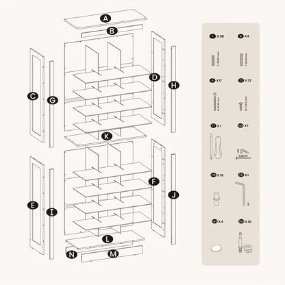 Schoenenkast – Vrijstaande Schoenenkast – Schoenenopberger – Schoenrek – Schoenmeubel – Witte Kleur – 30 Paar Schoenen – Ruimtebesparend Design