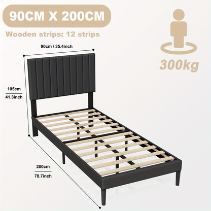 Zwart Gestoffeerd Bed – Fluwelen Bedframe – Slaapbank – Platformbed – Tweepersoonsbed – 90 x 200 cm – Met Gestoffeerd Hoofdbord – Stevig Metalen Frame