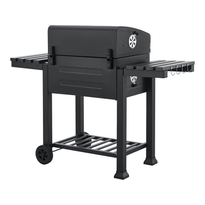 Grillwagen – Barbecuewagen – Houtskoolgrill – Tuingrill – BBQ Trolley – Ruime Grilloppervlakte 105x114x47,5 cm – Ingebouwde Thermometer & Traploze Houtskoolhoogteverstelling
