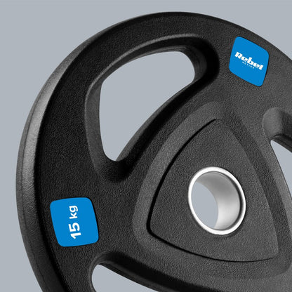 halterplaat – halterschijf – gewichtenschijf – fitnessgewicht – olympische halterschijf – 2x15 kg gietijzer – rubberen coating