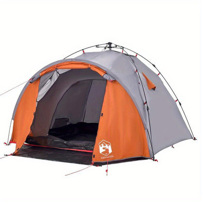 3-Persoons Campingtent – Familie Tent – Buitentent – Vriendentent – Festival Tent – Lichtgewicht Polyester – Snelle Haak-en-Loop Sluiting – Grijs/Oranje