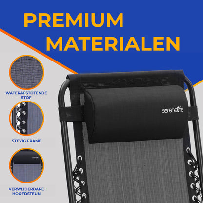 Loungestoel – Fauteuil – Relaxstoel – Tuinstoel – Verstelbaar – Afneembare Kussens en Bekerhouders – Lichtgewicht Stalen Frame – Weerbestendige Buitenstoel