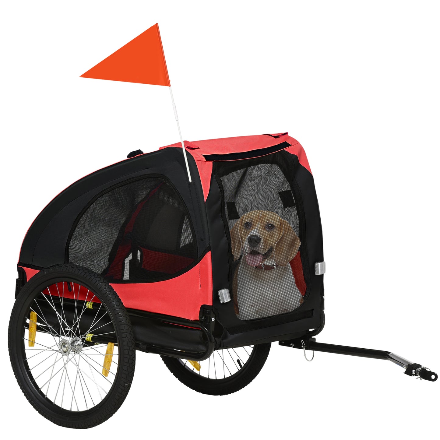 Hondenfietsaanhanger – Hondenaanhanger – Fietsbuggy – Hondenbuggy – Hondenkar – Opvouwbaar – Waterafstotend Oxford Stof – Stevig Stalen Frame – Reflectoren – Snel Losse Wielen – Rood – 140x71x83 cm