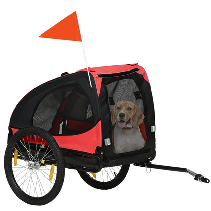 Hondenfietsaanhanger – Hondenaanhanger – Fietsbuggy – Hondenbuggy – Hondenkar – Opvouwbaar – Waterafstotend Oxford Stof – Stevig Stalen Frame – Reflectoren – Snel Losse Wielen – Rood – 140x71x83 cm