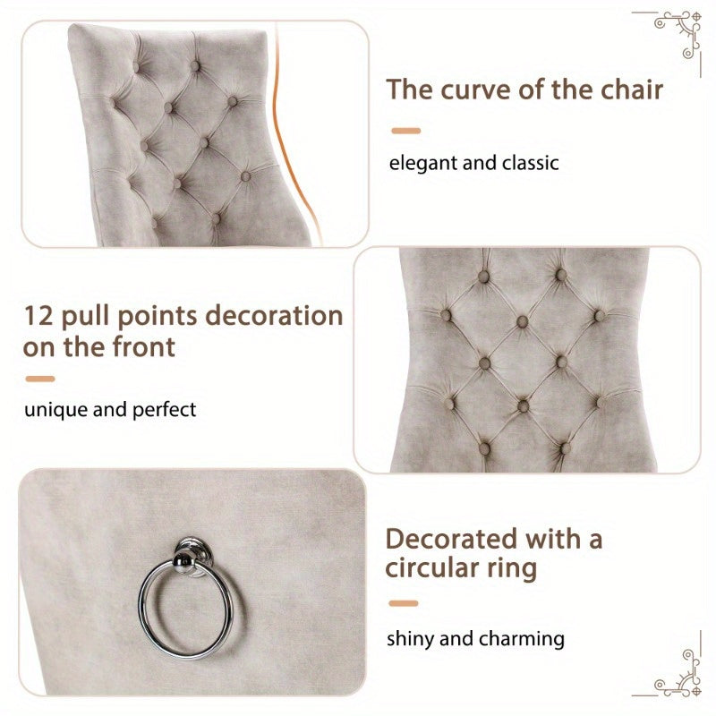Eetkamerstoel – Stoel – Dinerenstoel – Zithoekstoel – Keukenstoel – Set Van 4 – Hoge Rugleuning – Fluwelen Beige Bekleding