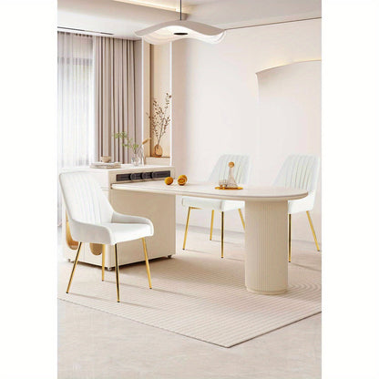 Eetkamerstoelen – Stoelen – Eetkamerstoelen Set – Design Stoelen – Fluwelen Stoelen – Set van 2 Wit – Gouden Metalen Poten – Ergonomische Rugleuning & Memory Foam Zitting