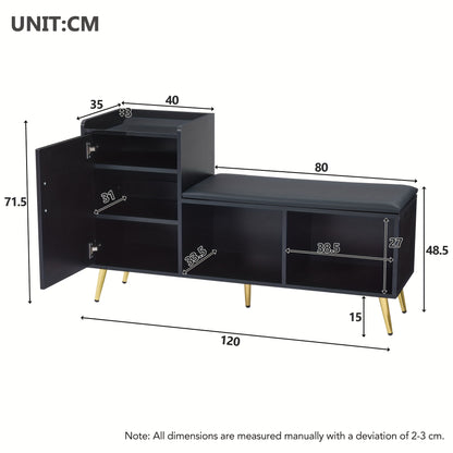 Schoenenbankje – Schoenenkast – Schoenenopberger – Schoenenrek – Schoenenbank – Bamboe Materiaal – Hoogglans Zwarte Afwerking – Ruimtebesparend Design – Goudkleurige Accenten