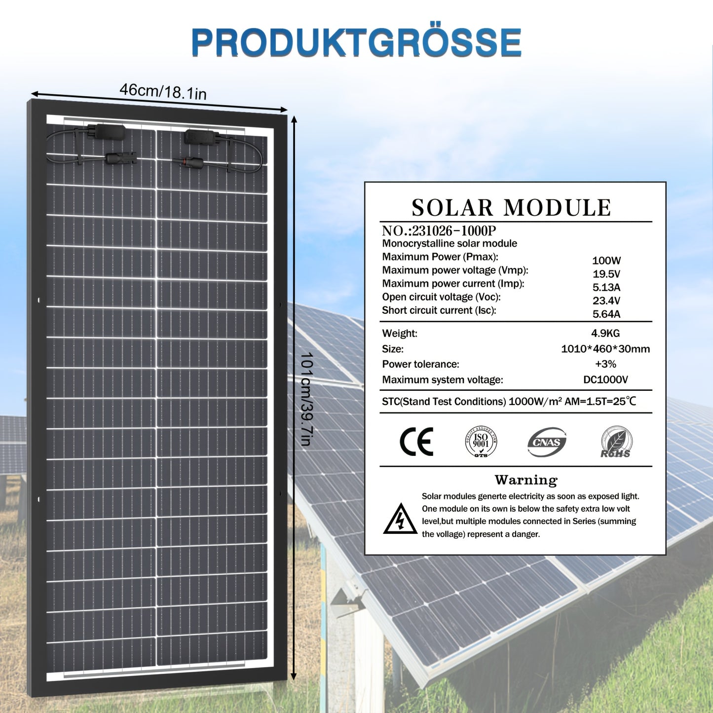 Zonnepaneel – Solar Paneel – Zonnecel – Zonne-energie Paneel – 100W Monokristallijn – Hoge Efficiëntie – Dubbelzijdig Gehard Glas