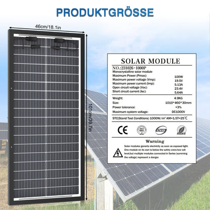 Zonnepaneel – Solar Paneel – Zonnecel – Zonne-energie Paneel – 100W Monokristallijn – Hoge Efficiëntie – Dubbelzijdig Gehard Glas