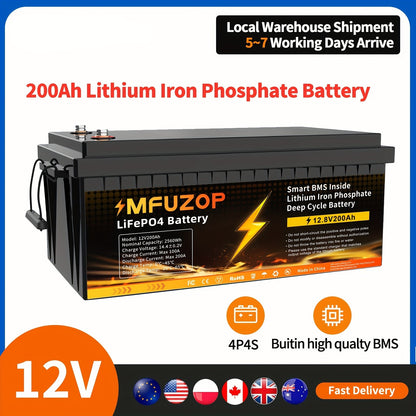Lithium Accu – LiFePO4 Accu – Solar Accu – Camper Accu – Deep Cycle Accu – 12V 200Ah – 200A BMS Bescherming – Robuuste ABS Behuizing