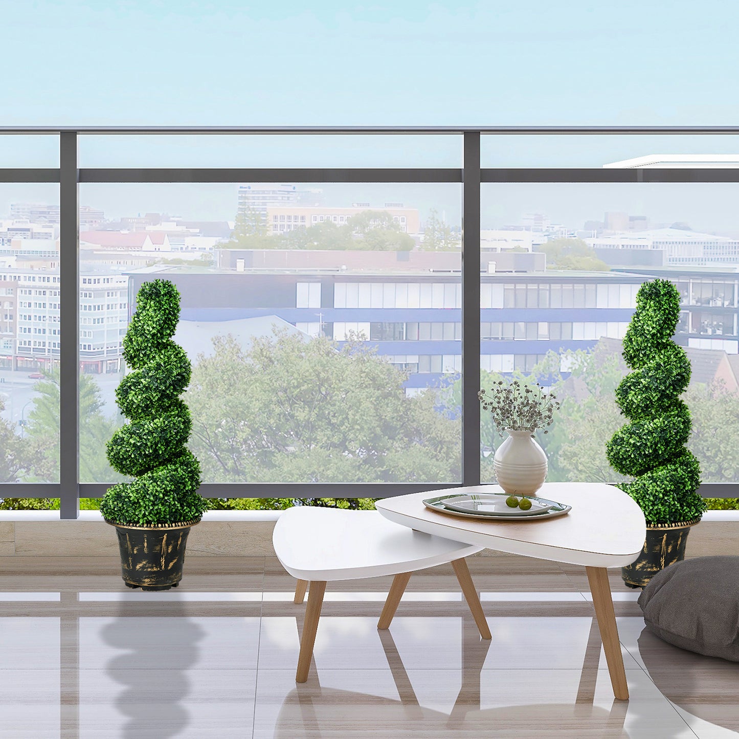 Kunstplanten Spiraalvormige Buxus – Kunstboom – Nepplant – Decoratieplant – Groen – Set van 2 – 90 cm Hoog – Inclusief Potten – Onderhoudsvrij