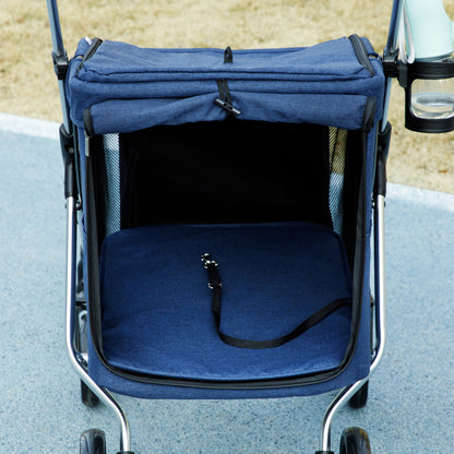 Hondenwagen – Hondenbuggy – Huisdierenbuggy – Wandelwagen – Pet Stroller – Lichtgewicht & Opvouwbaar – Wasbaar Kussen & Mesh Ventilatie – Donkerblauw