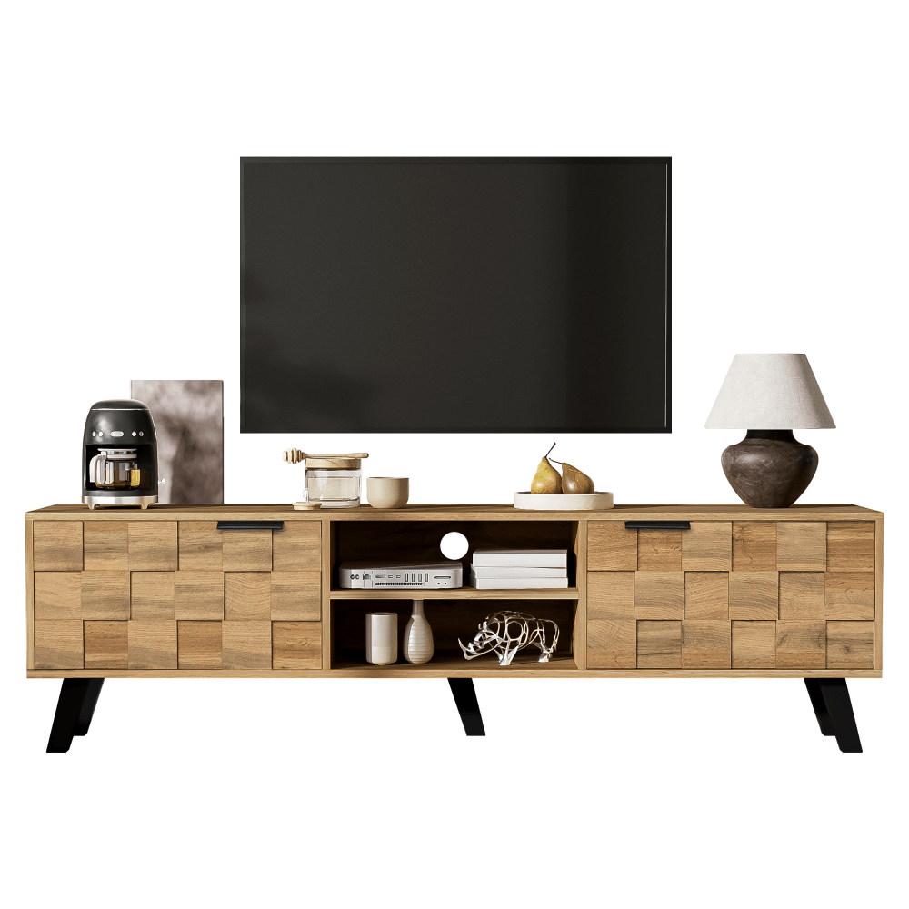 tv meubel – tv kast – tv dressoir – media meubel – televisie meubel – 160,5x35,5x45 cm – strak modern design – twee deuren en open vakken