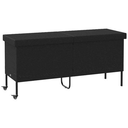Opbergbox Tuin – Tuinkist – Kussenbox – Tuinopslag – Berging – Met Wielen – 160x55x75 cm – Zwart Poly Rattan – Weerbestendig – Duurzaam