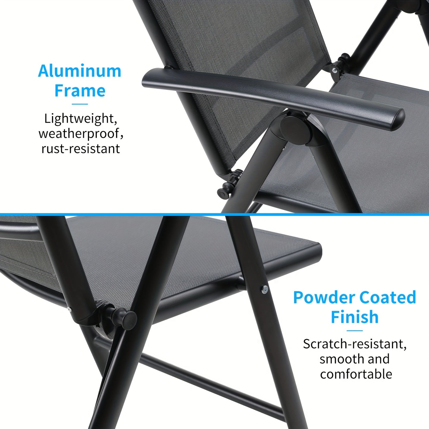 Tuinstoelen – Balkonstoel – Campingstoel – Tuinstoel – Verstelbare Stoel – Aluminium Frame – 7-Standen Rugleuning – Inklapbaar – Max. 120 kg Belastbaar