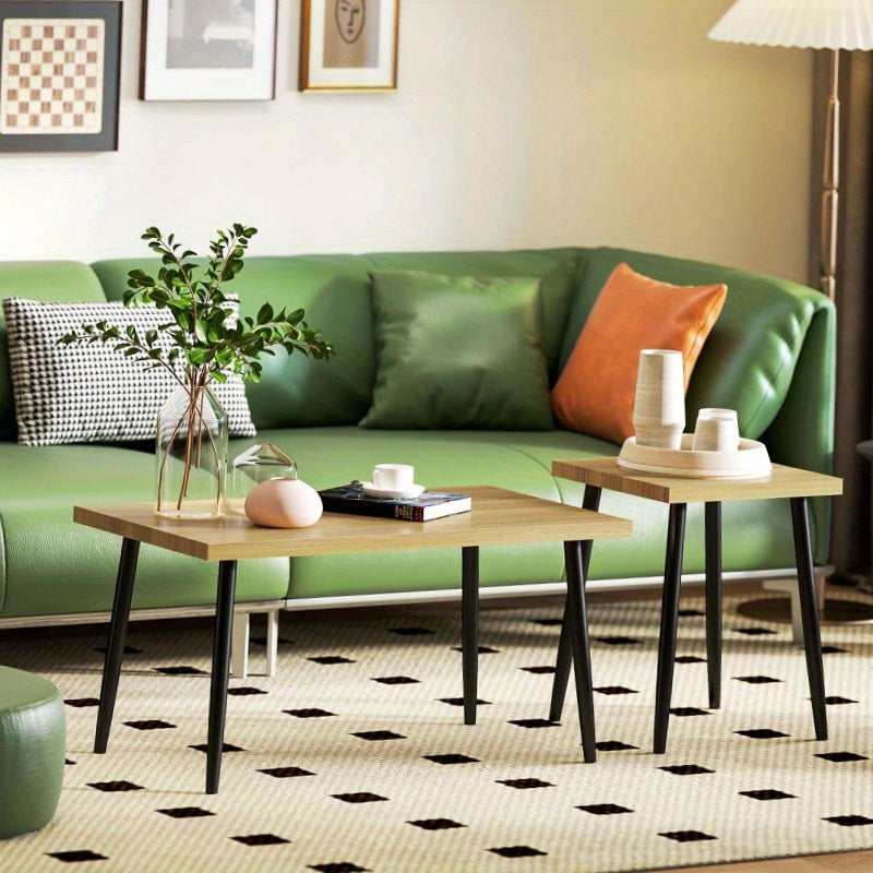 Salontafel – Koffietafel – Woonkamertafel – Bijzettafel – Tafeltje – Set van 2 – Robuust Stalen Frame – Vintage Design