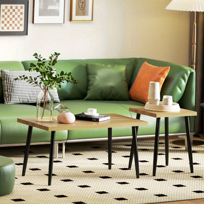 Salontafel – Koffietafel – Woonkamertafel – Bijzettafel – Tafeltje – Set van 2 – Robuust Stalen Frame – Vintage Design