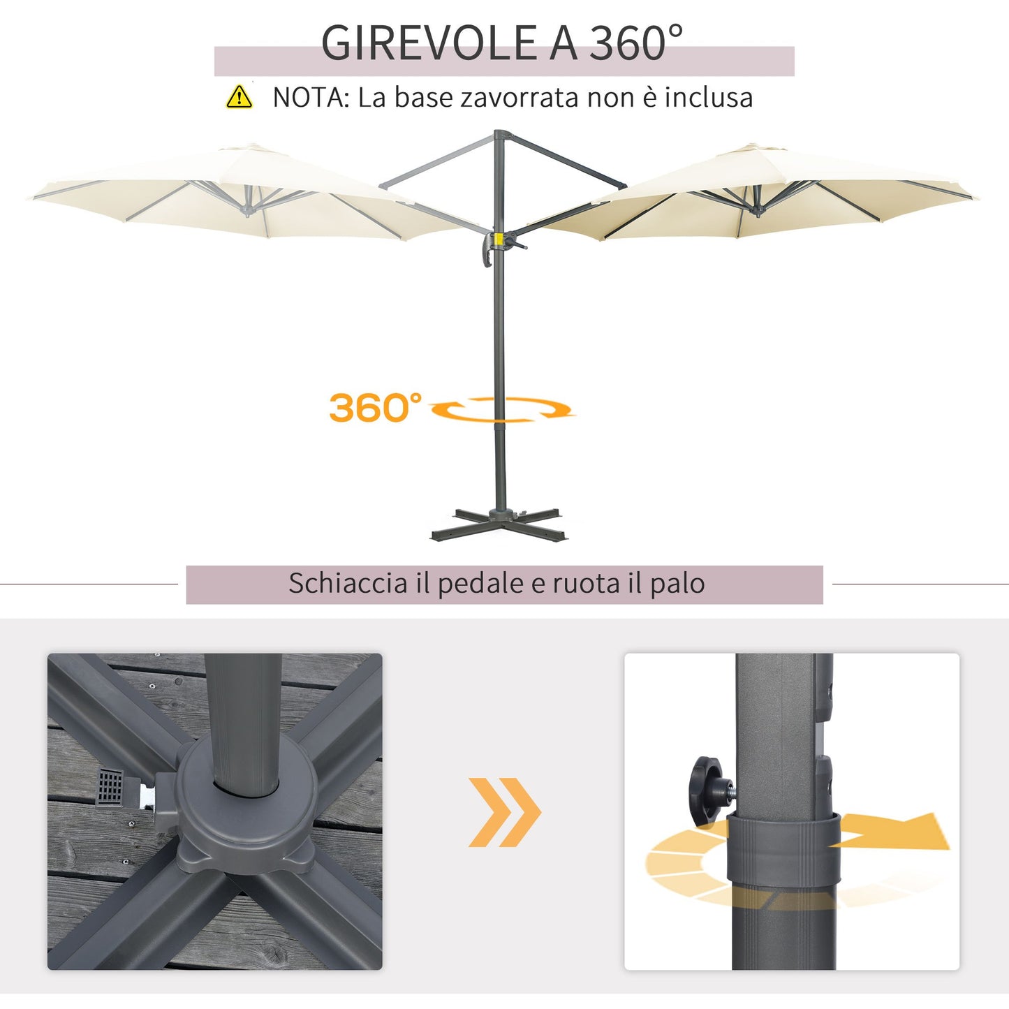 Parasol Octagonaal – Zweefparasol – Zonnescherm – Tuinparasol – Terrasparasol – Kantelbaar – Ø 3 Meter – Stalen Crème Basis