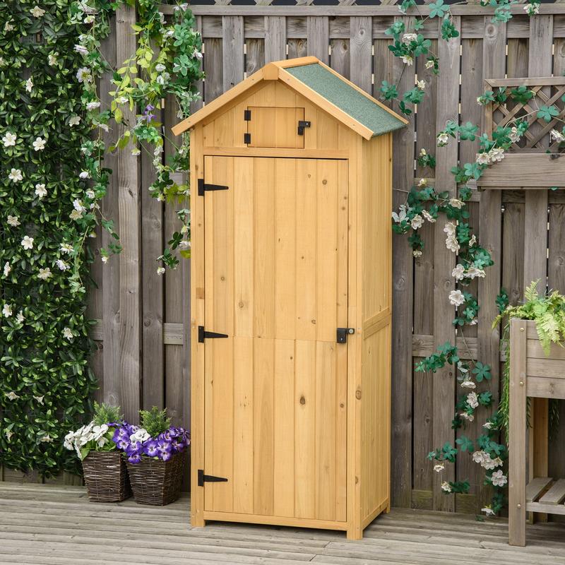 Tuinhuis – Berging – Tuinkast – Opslaghok – Tuinschuurtje – Compact Houten Tuinhuis – Met Metalen Dak – Ingebouwde Planken – 77x54x179 cm – Groen/Geel