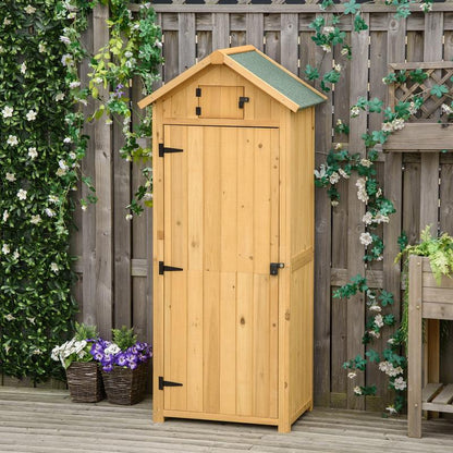 Tuinhuis – Berging – Tuinkast – Opslaghok – Tuinschuurtje – Compact Houten Tuinhuis – Met Metalen Dak – Ingebouwde Planken – 77x54x179 cm – Groen/Geel