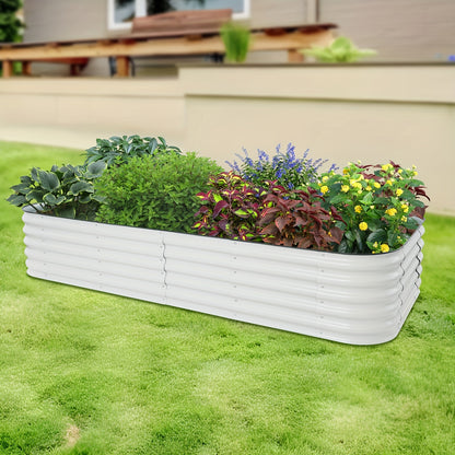 Raised Garden Beds Outdoor – Verhoogde Tuinbak – Plantenbak – Moestuinbak – Kruidenbak – Metaal – Modulair 14-in-1 – 285x60x43 cm – Wit Lichtgrijs – Roestbestendig – Eenvoudige Montage