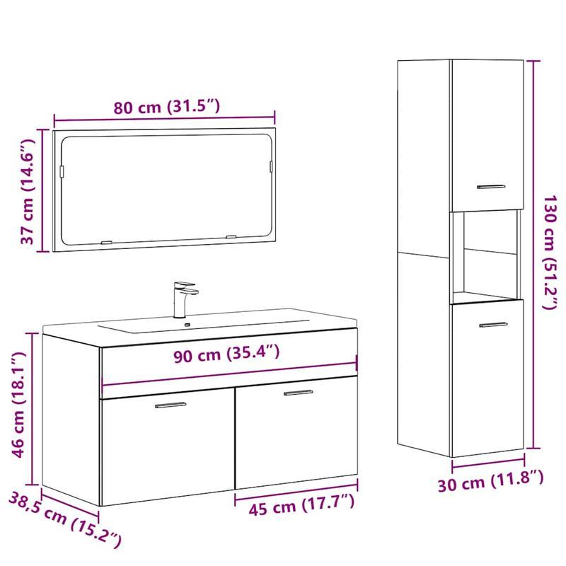 Badkamermeubelset – Badkamerkast – Opbergmeubel – Toiletmeubel – Meubels voor Badkamer – Artisan Eikenhout Look – Duurzaam Hardhout & Vezelplaat – Compact & Functioneel Ontwerp