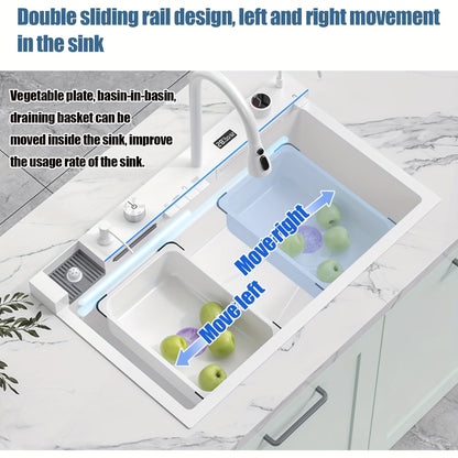 Waterval Keukenspoelbak – Keukenspoelbak – Spoelbak – Keukensink – Wastafel – Wit – Dubbele Afvoer – Digitale Watervalkraan