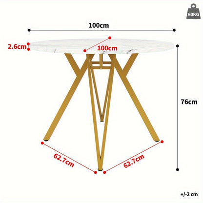Ronde Eettafel – Ronde Tafel – Eetkamertafel – Keukentafel – Compacte Tafel – Natuurlijke Kleur – Stevige Metalen Poten – Geen Montage Nodig