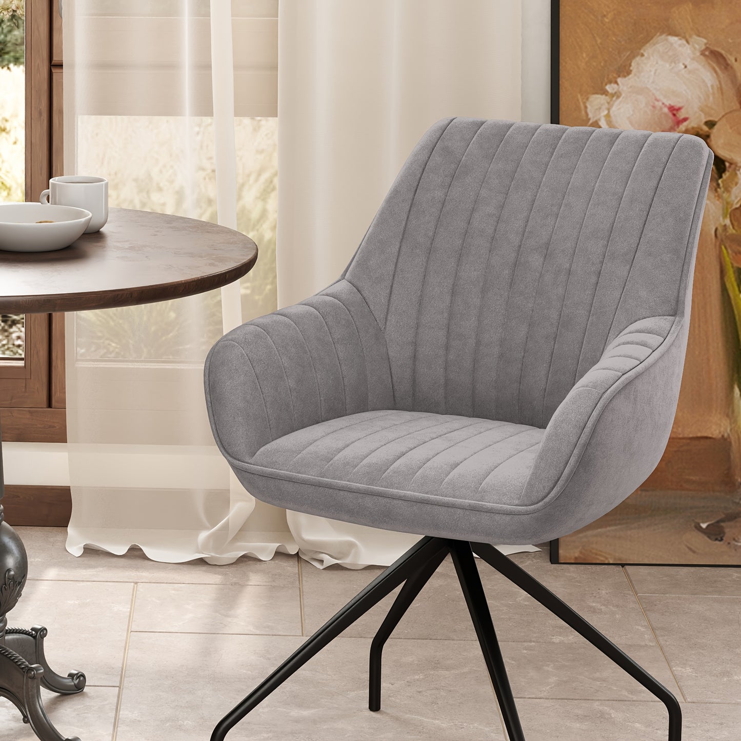 Draaifauteuil – Fauteuil – Lounge Stoel – Draaistoel – Relaxstoel – Velvetlook Stoffering – Met Armleuningen – 360 Graden Draaibaar – Stevig Metalen Onderstel