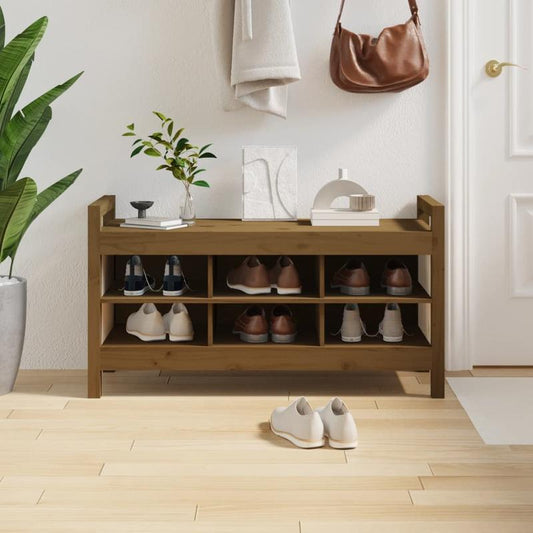This Bench, Measuring 110X40X60 Cm And Made of Solid Pine Wood in Honey Brown, Is Ideal As a Shoe Stool in Your Hallway Or As a Storage Stool in Your Living Room.