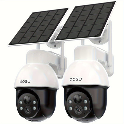 Draadloze Beveiligingscamera – Buiten Camera – Zonnepaneel Camera – Wifi Camera – Surveillance Camera – 2 Stuks – 5MP Nachtzicht – Panoramische PTZ Met Bewegingssensor