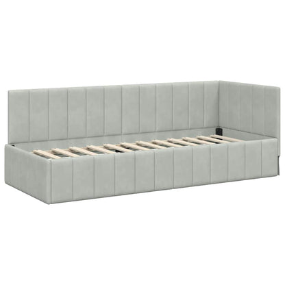 Bedframe – Bedombouw – Bedstel – Slaapkamermeubel – Eenpersoonsbed – Donkergrijs Velvet Hoofdbord – 90x190 cm Engineered Wood Frame