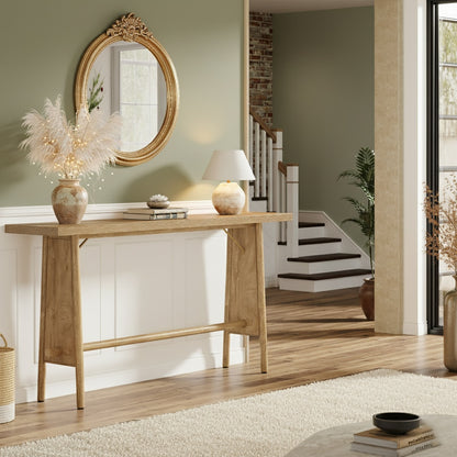 Sidetable – Consoletafel – Wandtafel – Haltafel – Bijzettafel – Extra Lang 160 cm – Metalen Stevige Poten – Ruimtebesparend Smal Design – Natuurlijke Bruine Afwerking