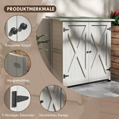 Gereedschapskast – Gereedschapskist – Opbergkast – Werkplaatskast – Werkbank – Houten Kast Met 2 Deuren – Asfalt Dak – 110x55x117 cm – Lichtgrijs – Tijdelijk Plaatsbaar – Verwijderbaar