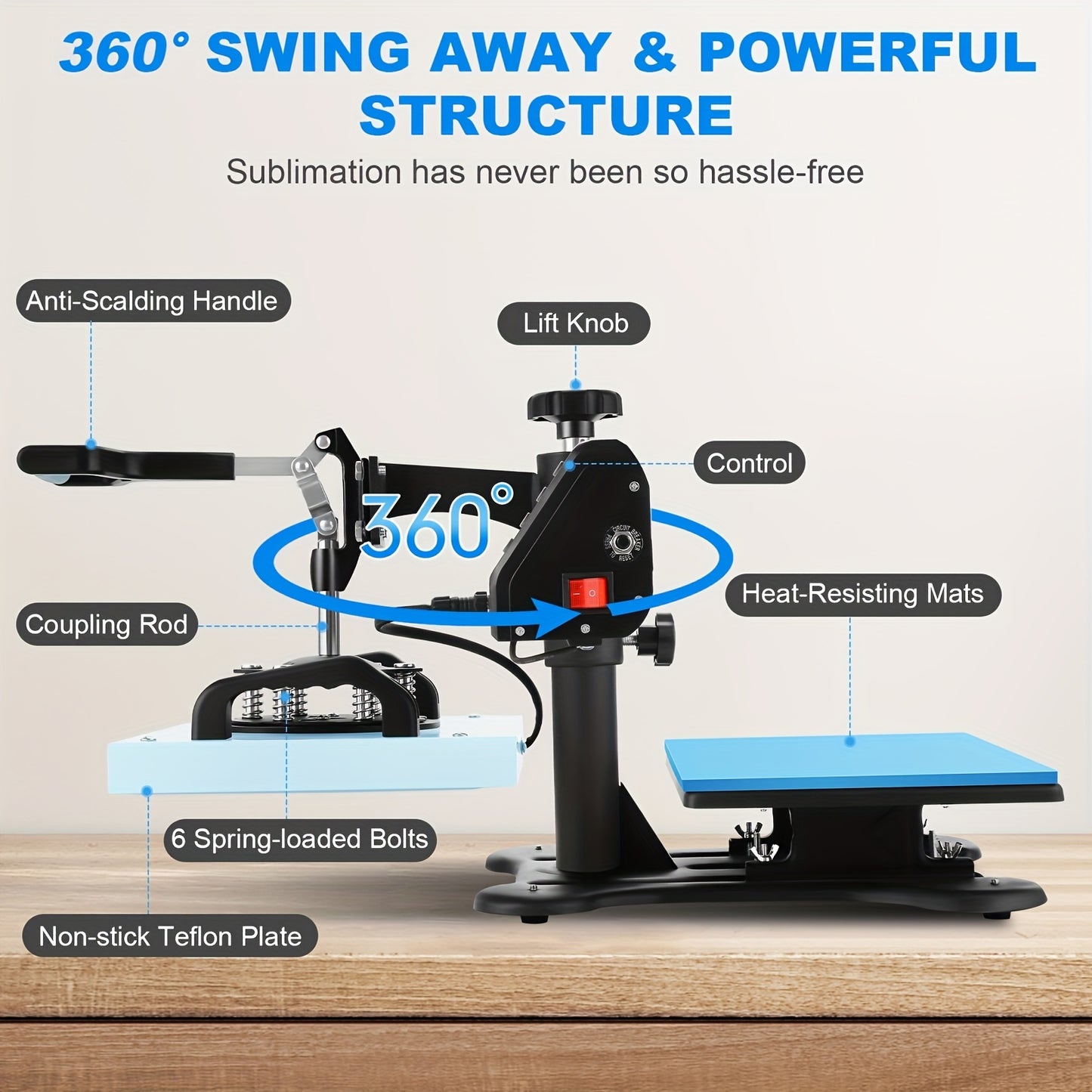 Transferpers – Hittepers – Warmtepers – Heat Press Machine – Sublimatiepers – 360° Draaibaar – 31x26 cm Persoppervlak – 650W Vermogen