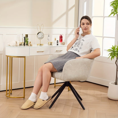 Leisure Chair Armchair Living Room Swivel Chair Leisure Chair Upholstered Tufted Leisure Armchair Velvet Appearance Upholstered Armchair Bedroom Makeup Chair Beige