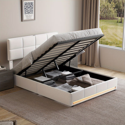 Bedframe – Opbergbed – Gestoffeerd Bed – Tweepersoonsbed – Platformbed – Hydraulische Opbergruimte – Stijlvol Beige Fluweel