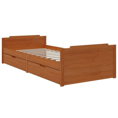 Bedframe – Bedbodem – Slaapbank – Eenpersoonsbed – Logeerbed – Massief Dennenhout – Ingebouwde Opberglades – Montagesysteem Zonder Gereedschap – 90x200 cm – Minimalistisch Design
