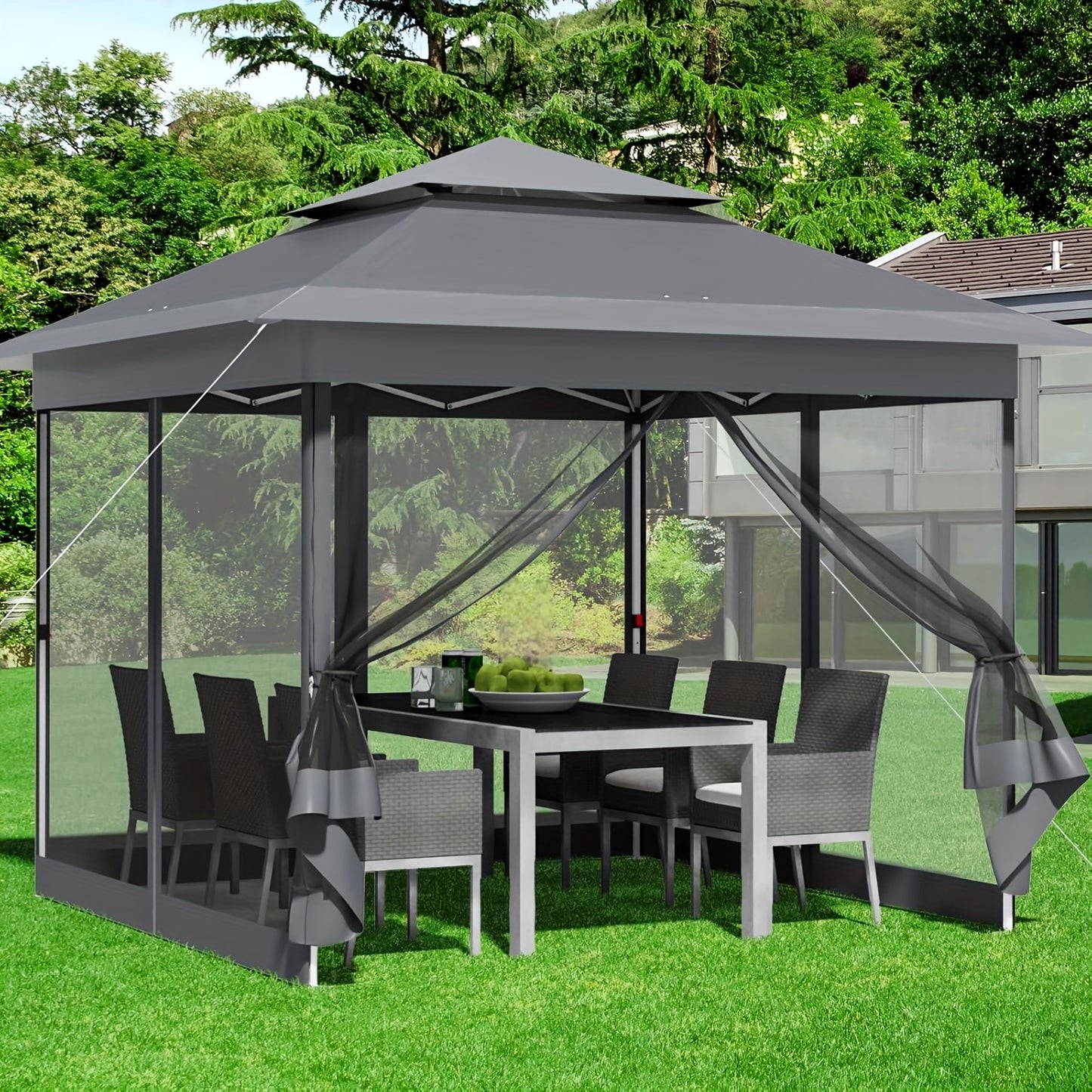 Partytent – Paviljoen – Tuintent – Feesttent – Vouwtent – 3,3x3,3m – Waterafstotend Oxford Doek – 4 Muskietennetten Met Ritsen – UPF 50+ UV Bescherming
