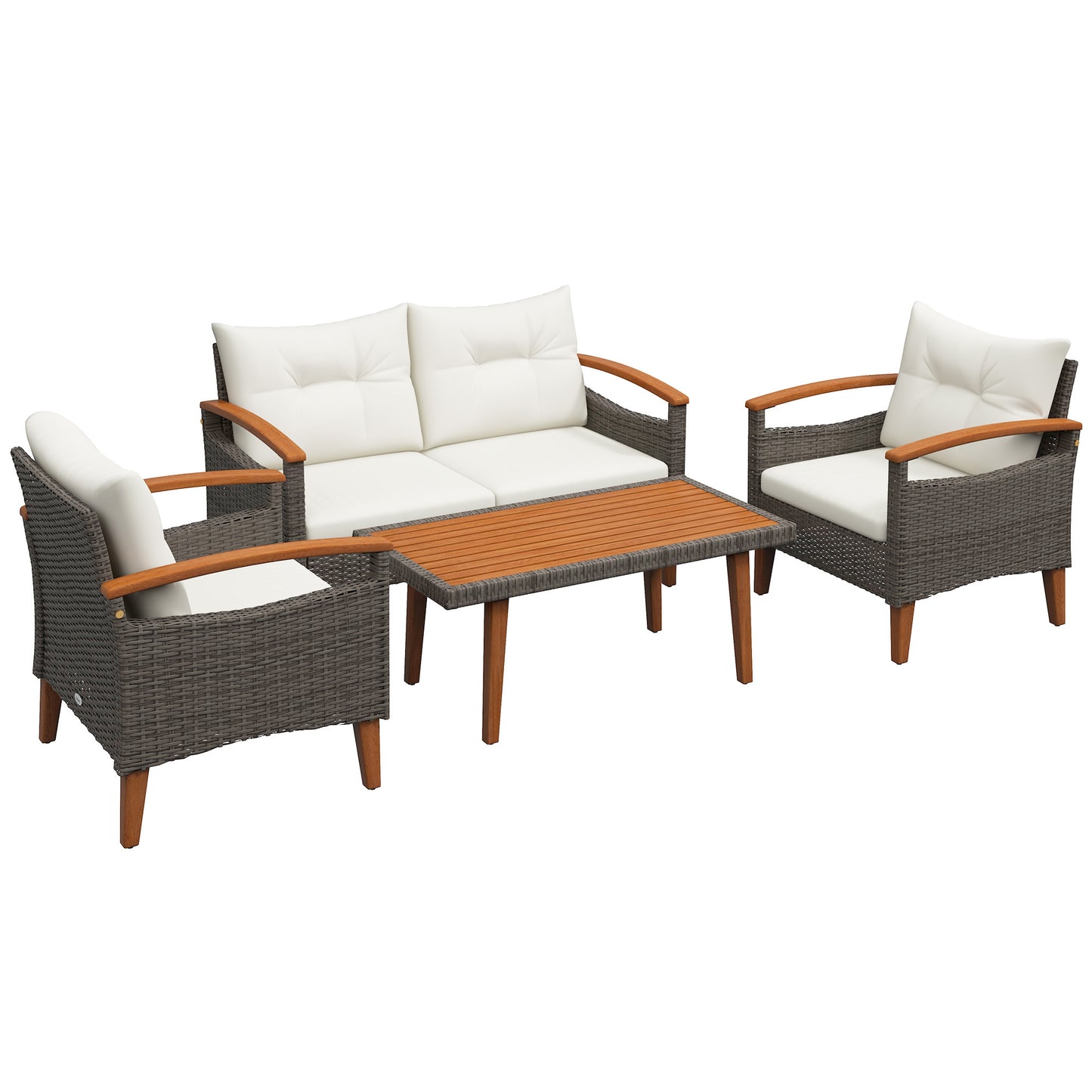 4-delige loungeset – tuinmeubel set – garden sofa – buiten zithoek – terrasset – weerbestendig PE rattan – acaciahouten salontafel