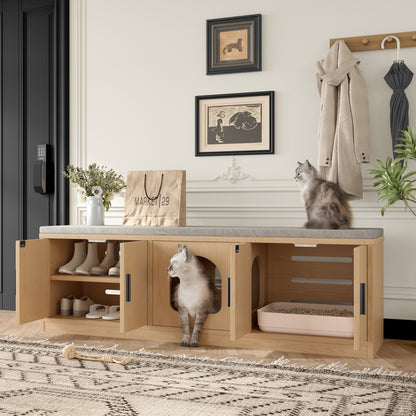 Krabmeubel – Kattenmeubel – Krabpaal – Kattenhuis – Krabplank – Moderne Sideboard Kast – Verborgen Kattenboom – Ventilatiesysteem – 140x40x45,5 cm – Duurzaam Niet-Hout Materiaal