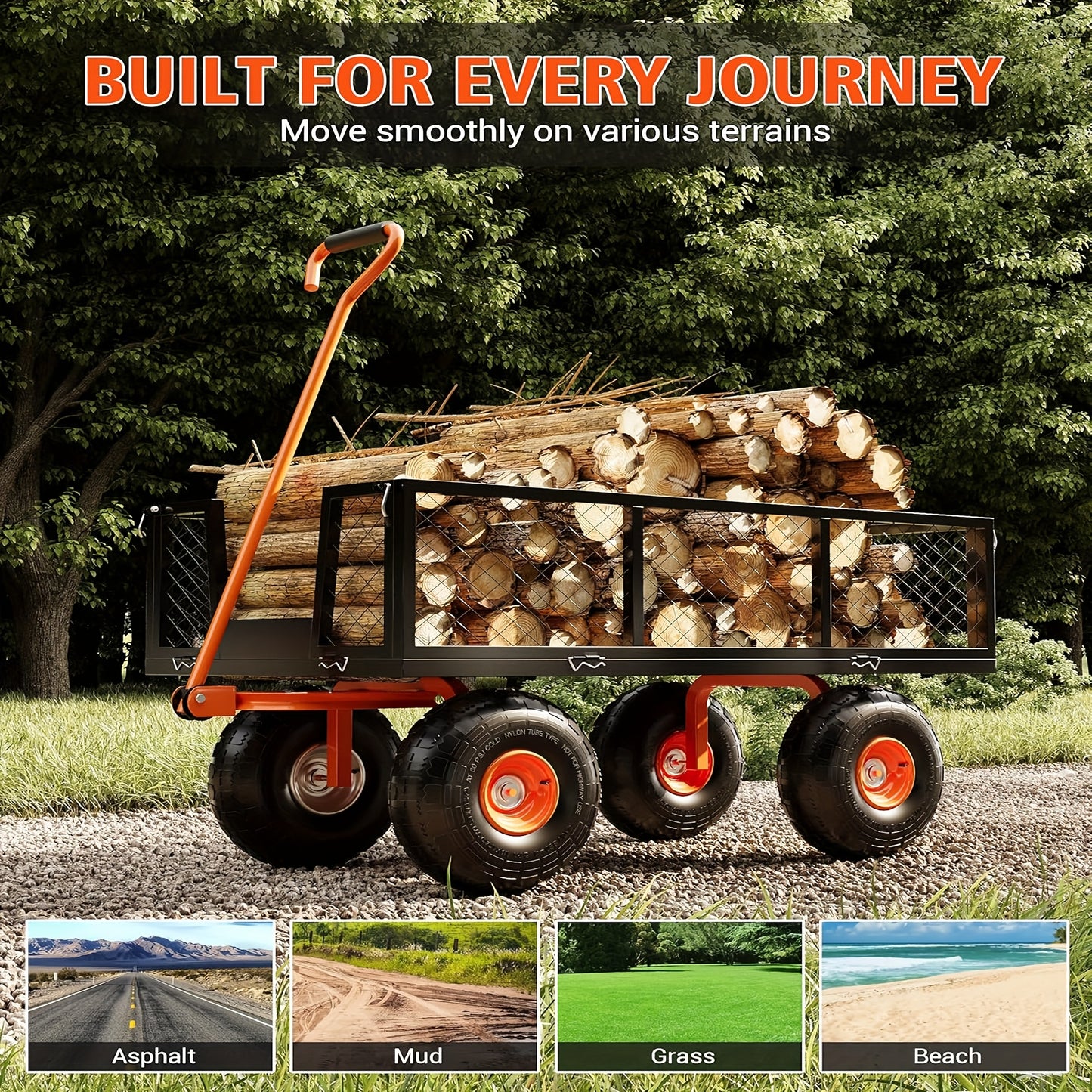 Tuinkar – Kruiwagen – Transportkar – Tuinwagen – Karretje – 408,23 kg Draagvermogen – Verwisselbare Mesh Zijkanten – 180° Draaibare Handgreep – 25,4 cm All-Terrain Banden – Lichtgewicht Stalen Frame