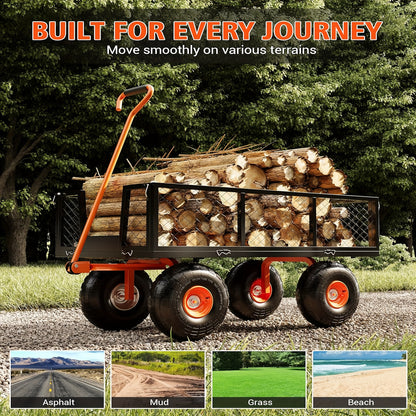 Tuinkar – Kruiwagen – Transportkar – Tuinwagen – Karretje – 408,23 kg Draagvermogen – Verwisselbare Mesh Zijkanten – 180° Draaibare Handgreep – 25,4 cm All-Terrain Banden – Lichtgewicht Stalen Frame