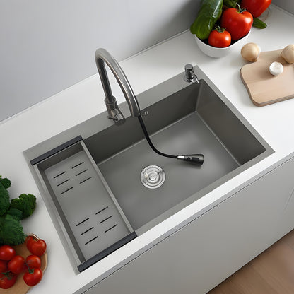 Keukenspoelbak – Spoelbak – Enkele Wasbak – Gootsteen – Keukenbak – Groot 80x50 cm – Roestvrij Staal – Uittrekbare Kraan & Zeeppomp