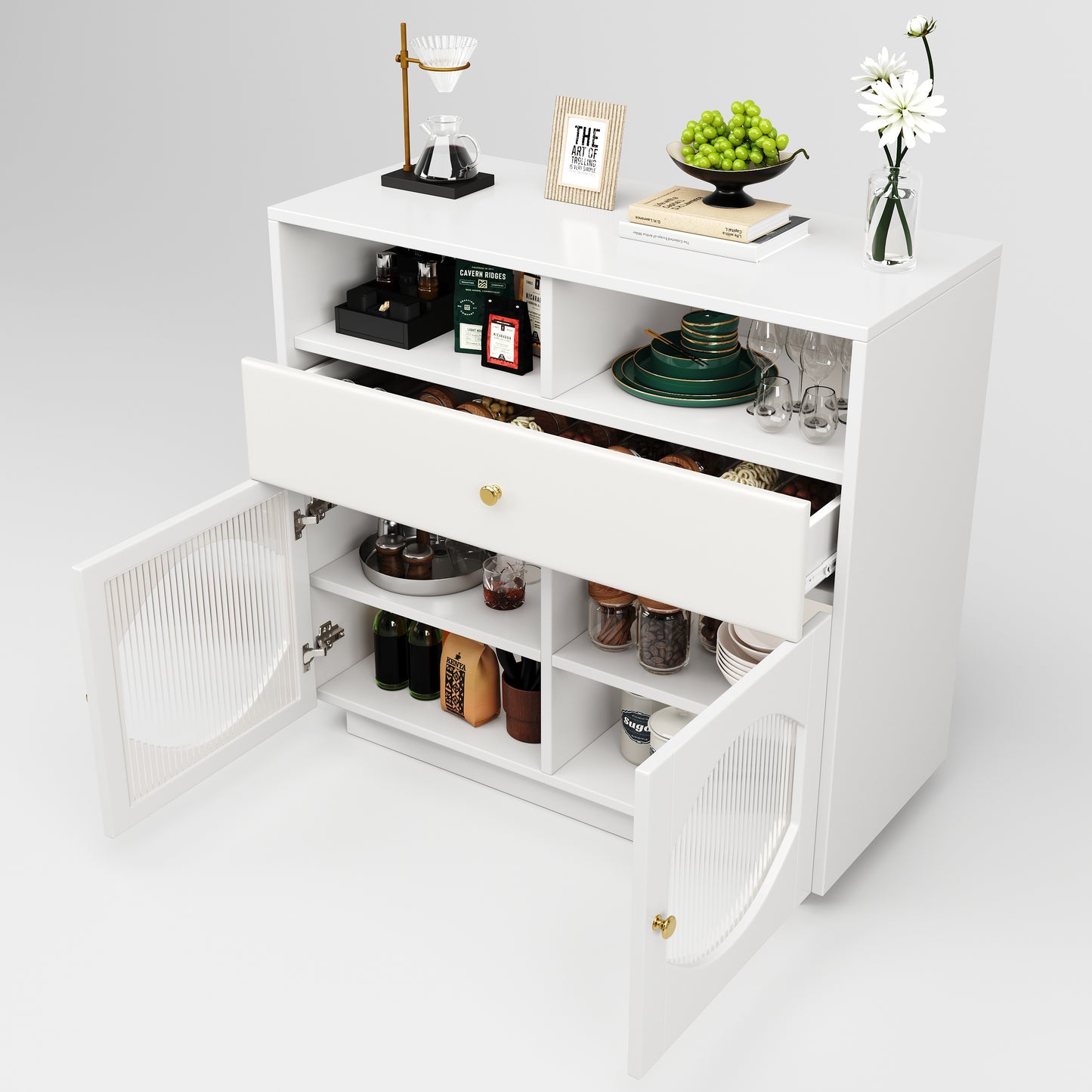 Opbergkast – Opbergmeubel – Kast – Dressoir – Bergkast – Modern Wit – 2 Deuren & Lade – Vrijstaand – 3,2+ Kubieke Voet – Eenvoudige Montage – Duurzaam