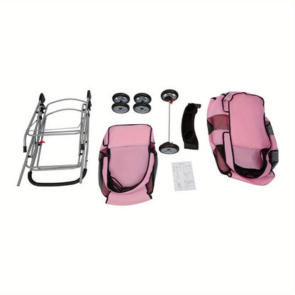 55*69*101cm Double-Tier Pet Stroller - Foldable, Durable Aluminum & Polyester Construction, Spacious Design with 4-Wheel Mobility, Easy to Use for Small & Medium Dogs
